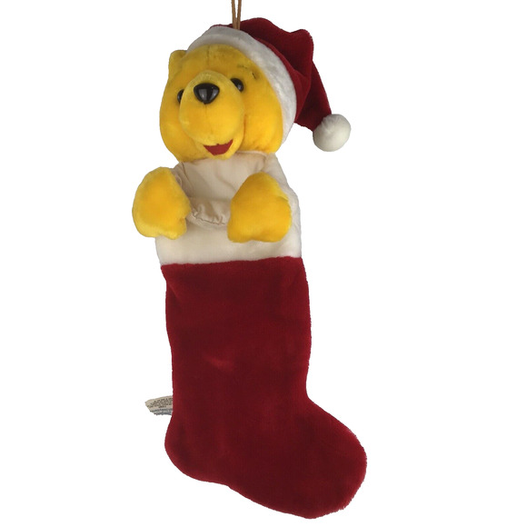 Vintage Disneyland Winnie the Pooh 3D Plush Head Christmas Stocking 20" - Picture 1 of 6